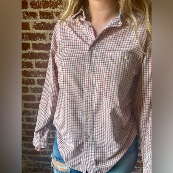 90s Bugle Boy Company red & green plaid button down - Picture 3 of 9